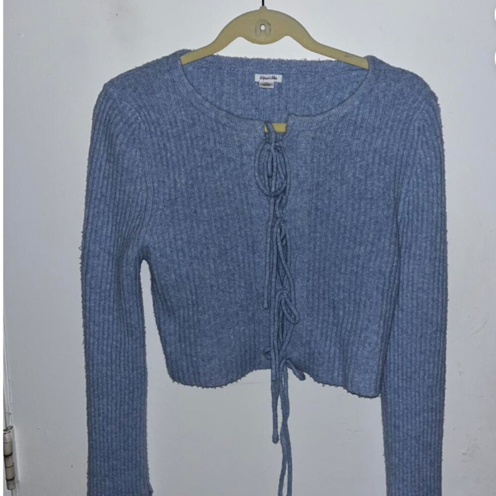 Blue lace up cropped sweater